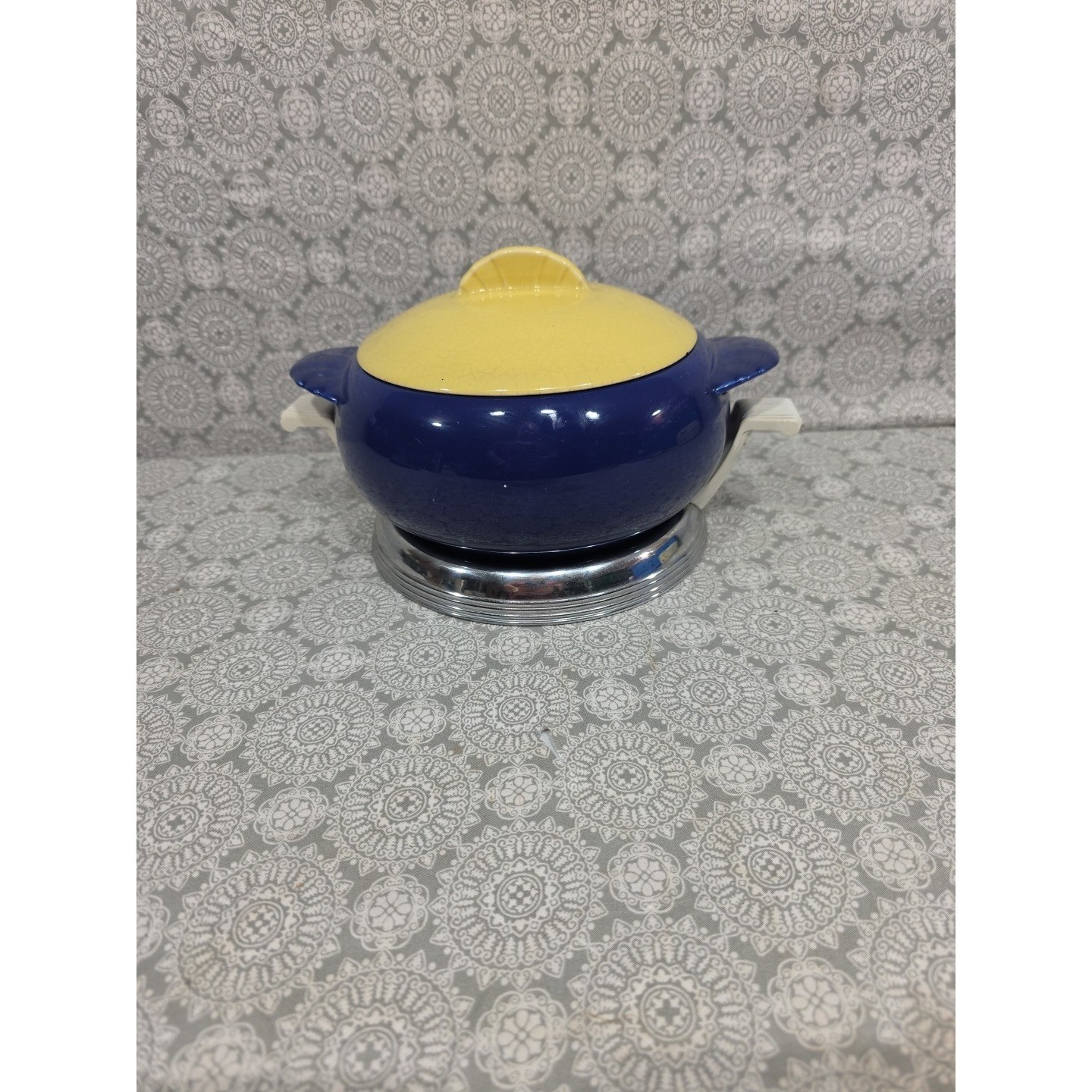 Vintage Porcelain Ceramic Casserole Soup Tureen Dish With Silver Holder Bowl Lid gallery