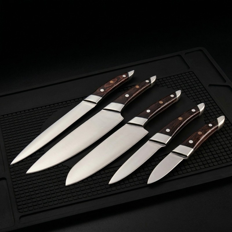 Custom 5pc Kitchen Knife Set Handmade Rosewood Mosaic Pin Professional Chef Gift gallery