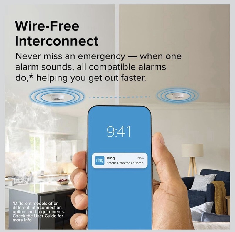 Kidde Smart Smoke Detector, Ring App Enabled for Real-Time 5 Inches Battery gallery
