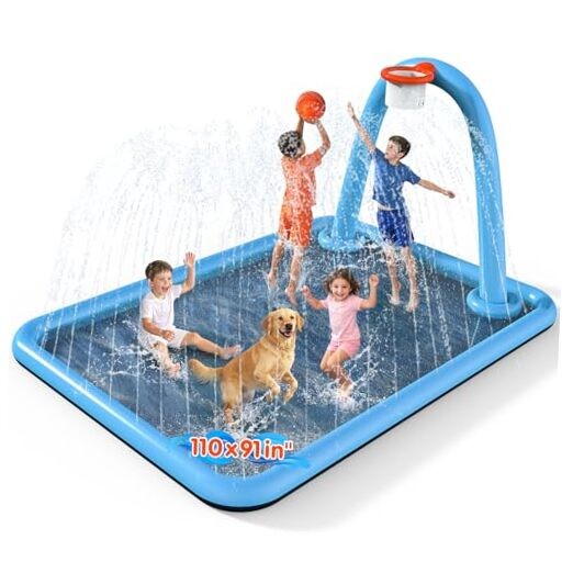 Splash Pad, 110x91'' 2-in-1 Large Sprinkler Mat with Square 110*91 in Blue gallery