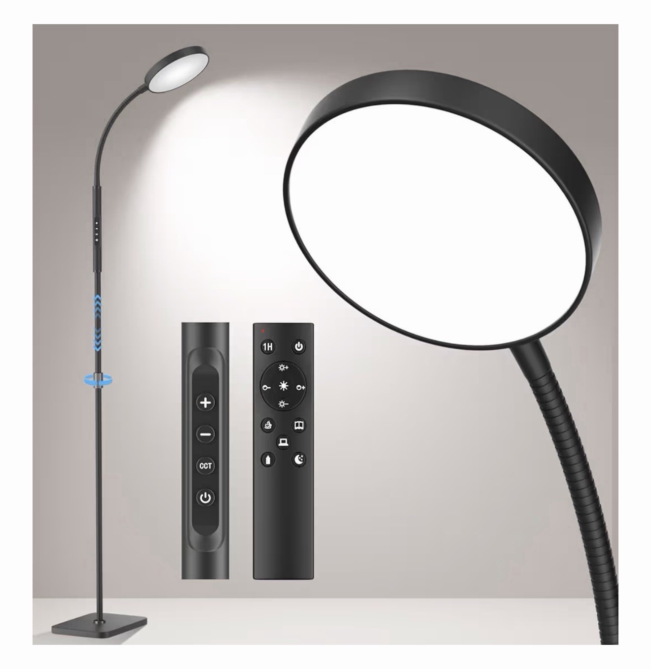 Black LED Floor Lamp, Remote/Button Control, Adjustable Gooseneck, 1800 Lumen gallery