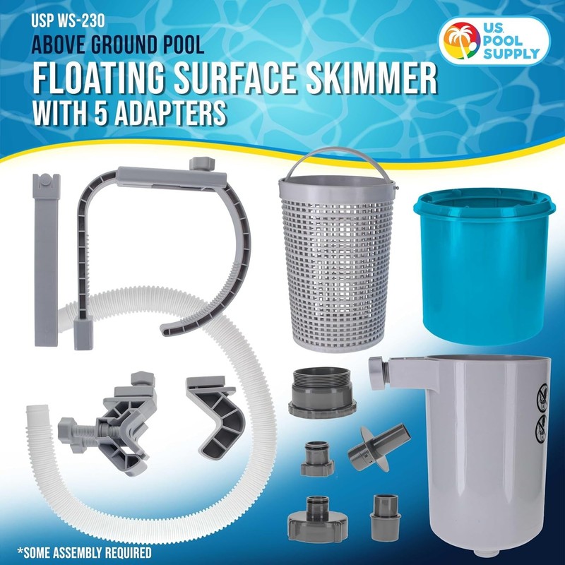 Pool Skimmer - above Ground Pool Skimmer, Floating Surface Skimmer, 5 Adapters, gallery