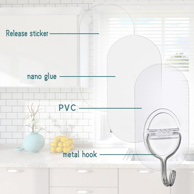 Adhesive Hooks Transparent 20 Pack Hooks Self Adhesive No Drilling Max 8kg Na... gallery