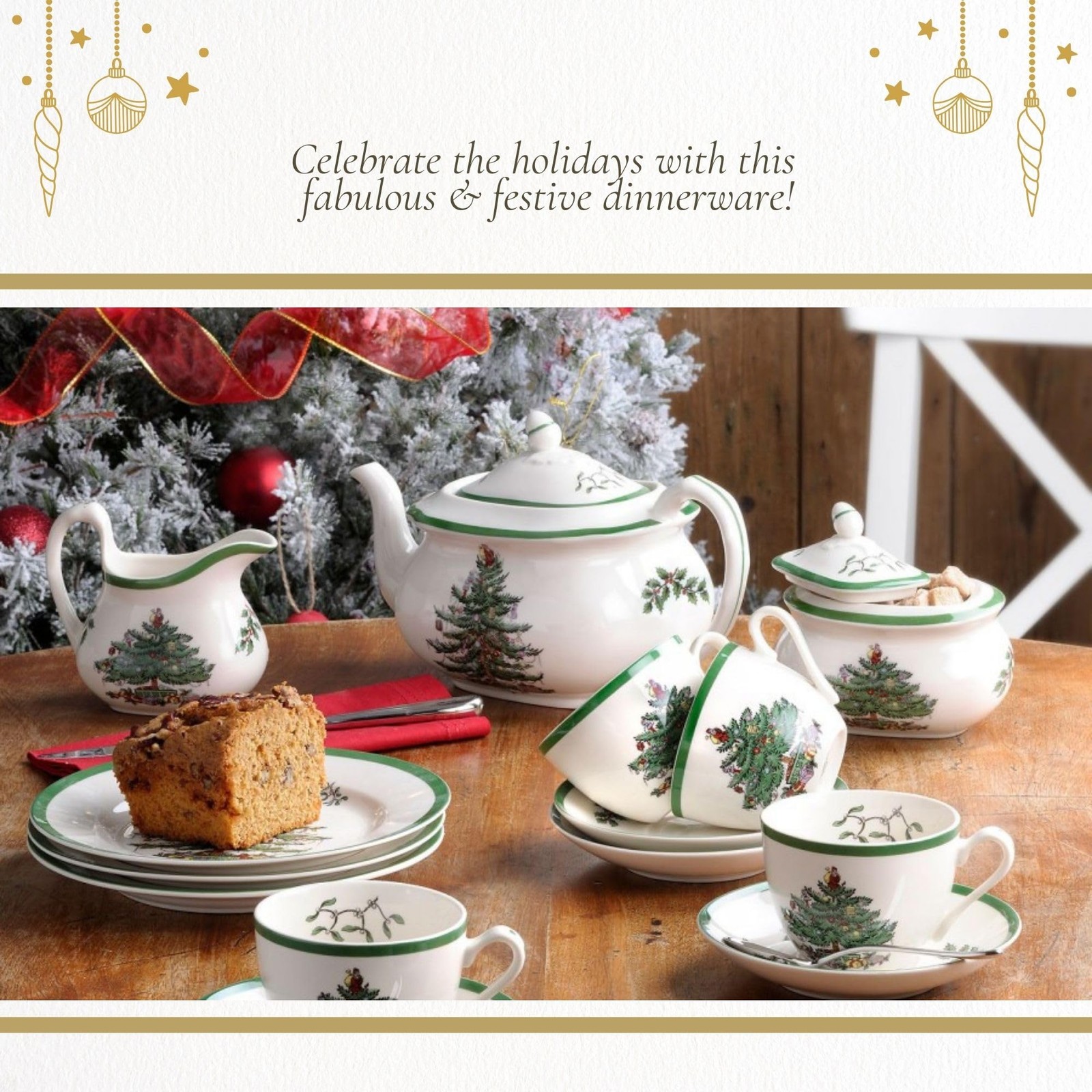 Christmas Tree Sugar & Creamer Set - 16oz Sugar Bowl with Lid & 8oz Creamer -... gallery