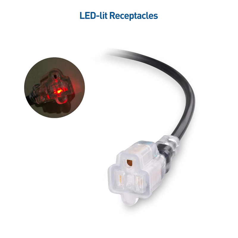 2-Pack 2 Outlet Short Extension Cord - 1Ft, 13A/1625W, Pigtail Extension Cord wi gallery