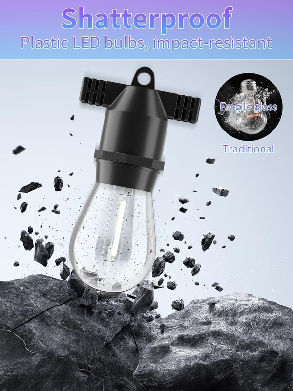 27ft Shatterproof LED String Lights IP65 Outdoor 10 Bulbs E26 Warm White for Gar gallery