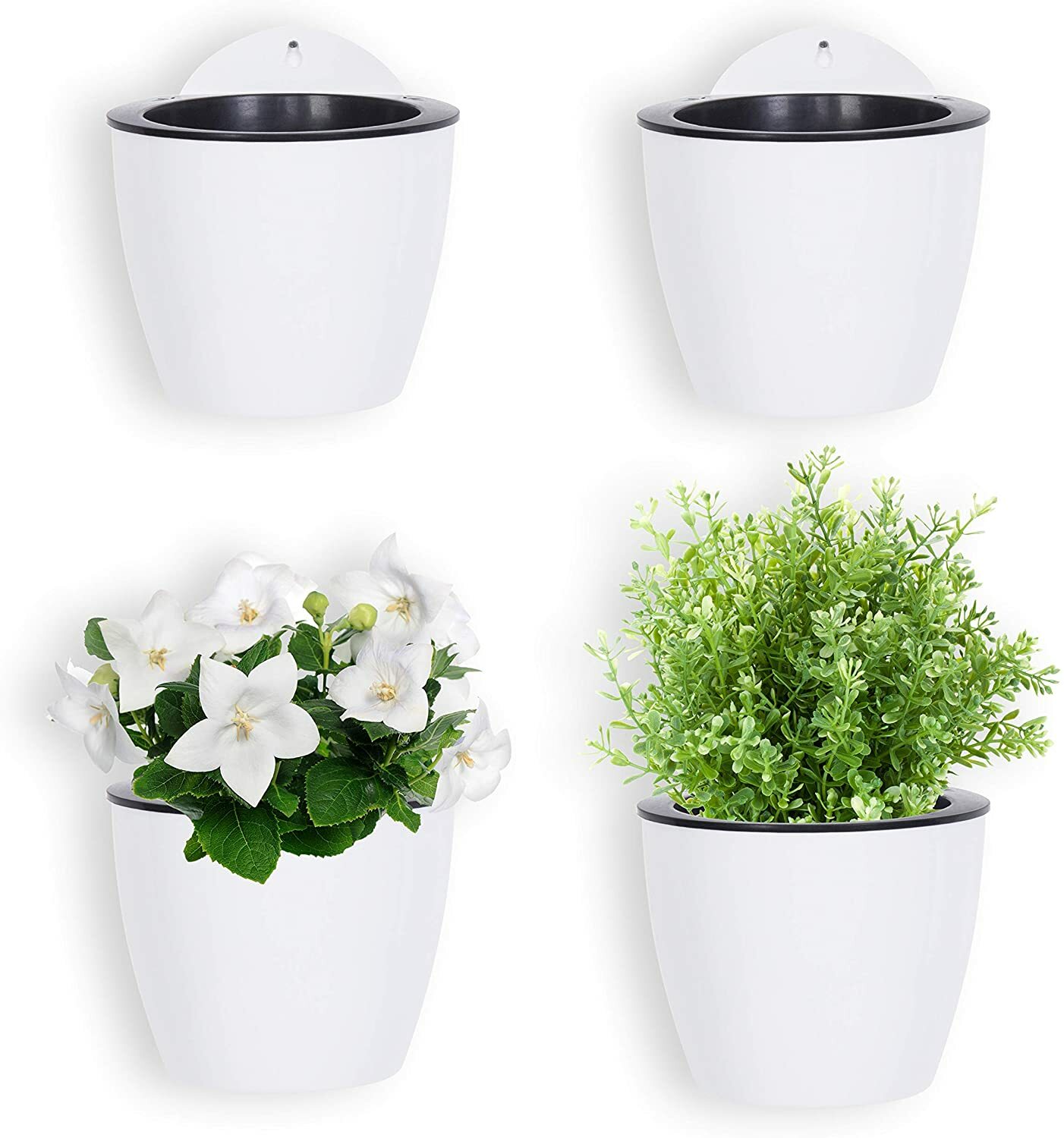 MyGift 7-inch Modern Wall Mountable Self Watering White Planter Pots, Set of 4 gallery