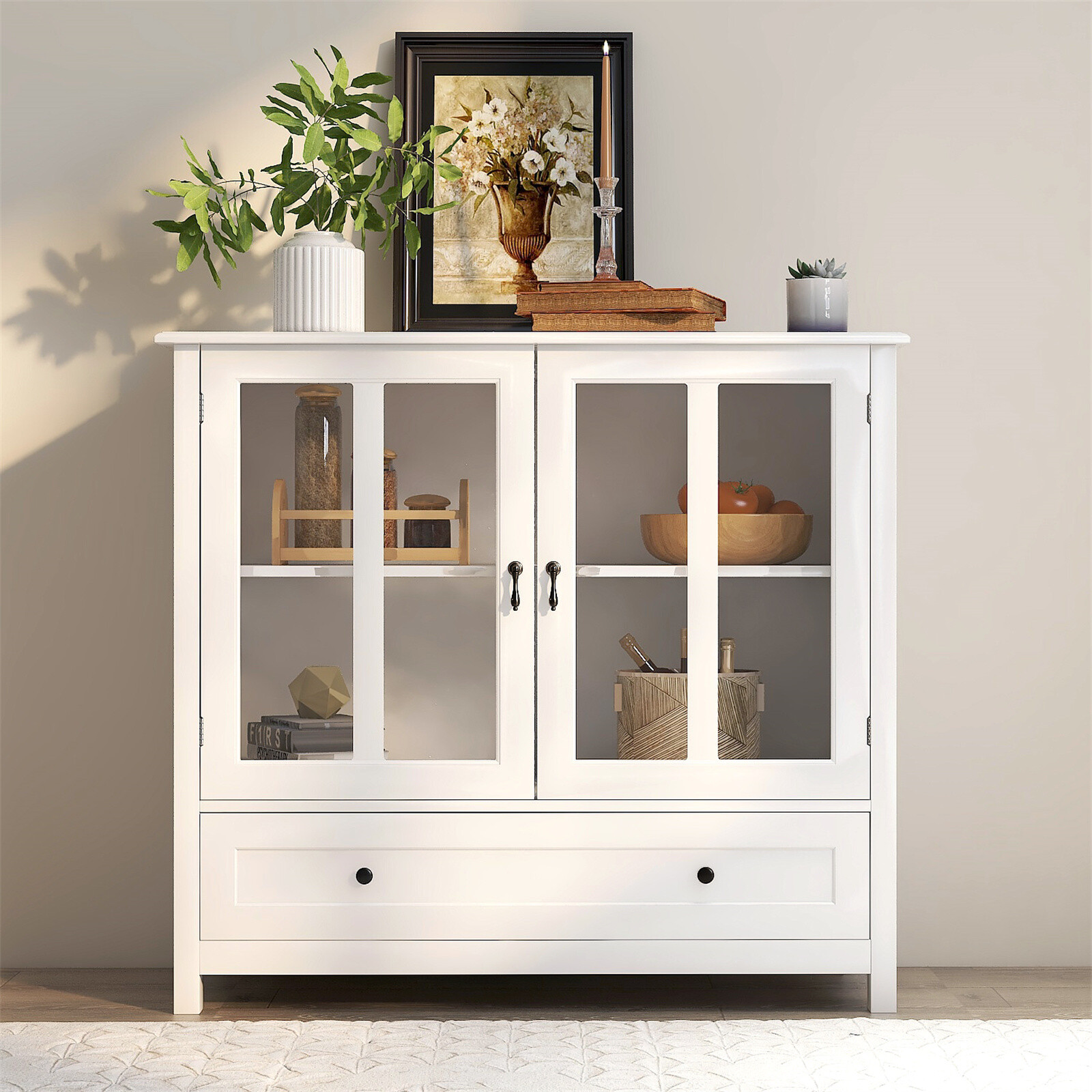 Storage Cabinet Sideboard Kitchen Cabinet with Glass Doors and Bell Handle gallery