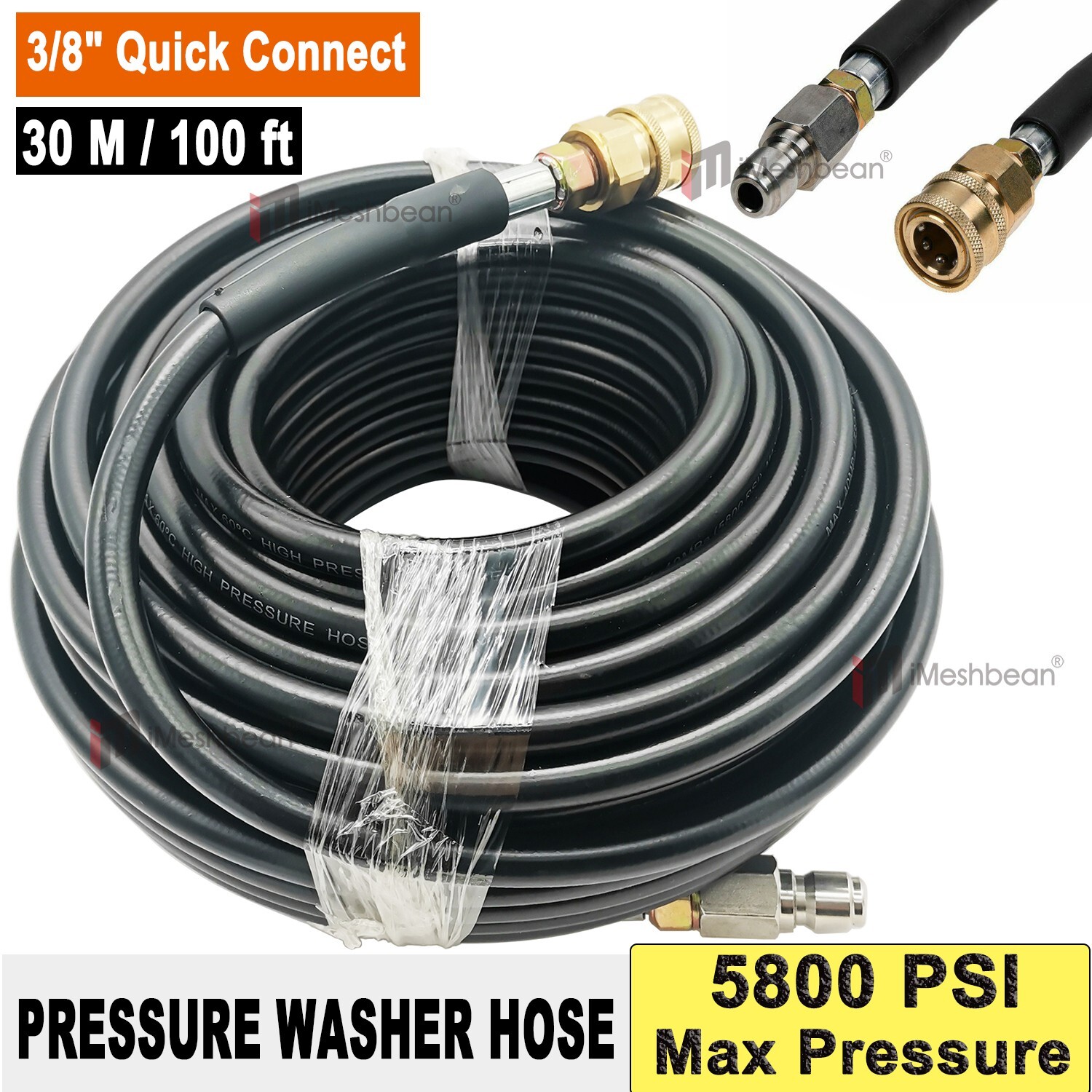 100FT 5800PSI Replacement High Pressure Power Washer Hose -3/8" Quick Connect gallery