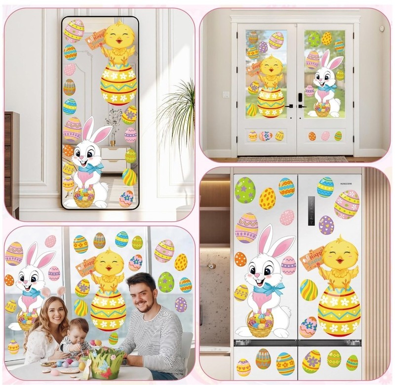 21 PCS Extra Large Easter Decorations, 2 Sheets Easter Window Clings, 15in x35in gallery