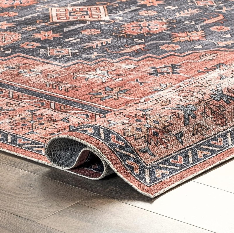 ✨️ nuLOOM Medallion Bordered Machine Washable Ultra Thin Area Rug 8' x 10' Rust gallery