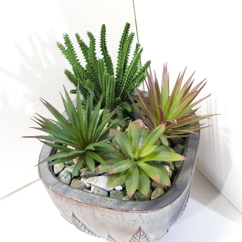 4 Mix Artificial Grass Plastic Succulents Plants Cactus and Agaves gallery