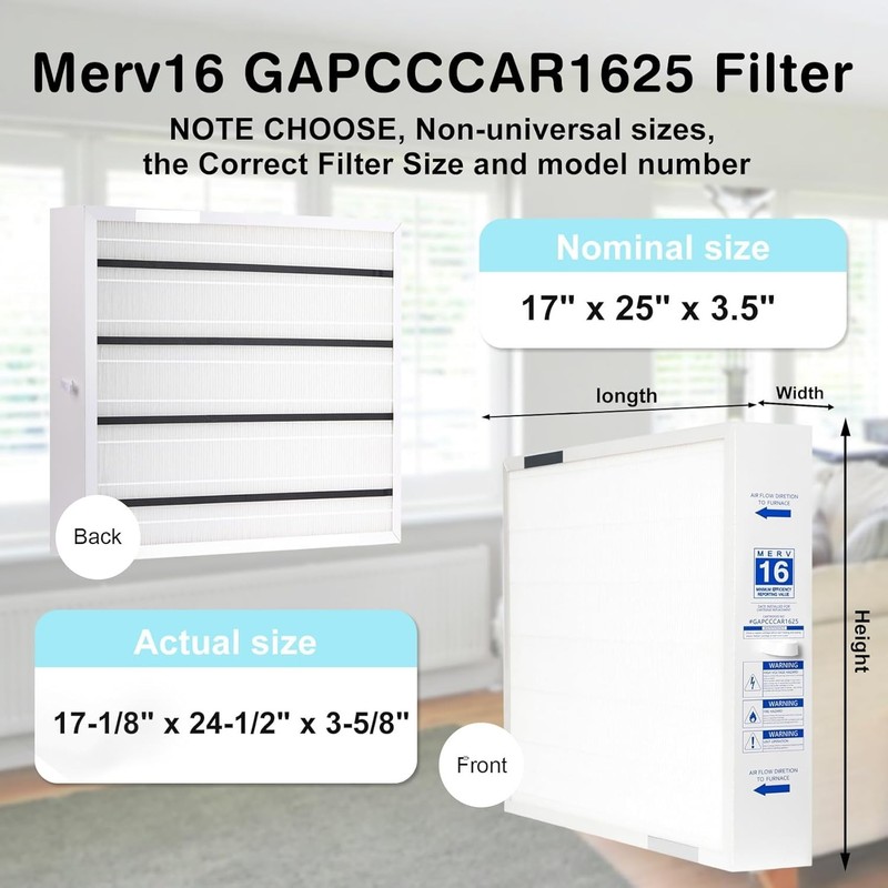 GAPCCCAR1625 MERV16 Replacement Filter Compatible with Bryant/Carrier (2601) gallery