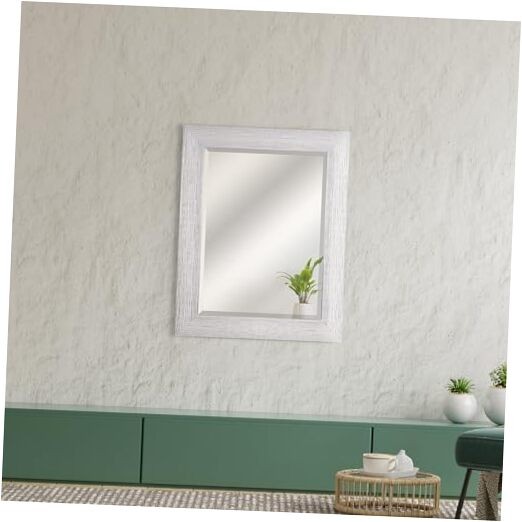 Chrome & White Wood-Grain Textured Beveled Framed Wall 29"L x 23"W Silver gallery
