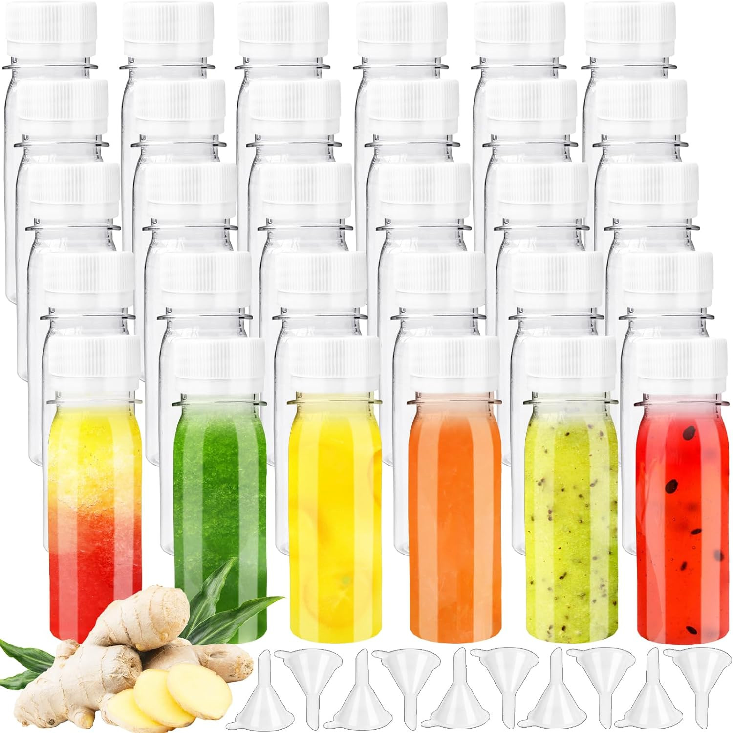 30 Pcs 2Oz Small Plastic Shot Bottles with White Caps,Round Juice Bottles with 1 gallery