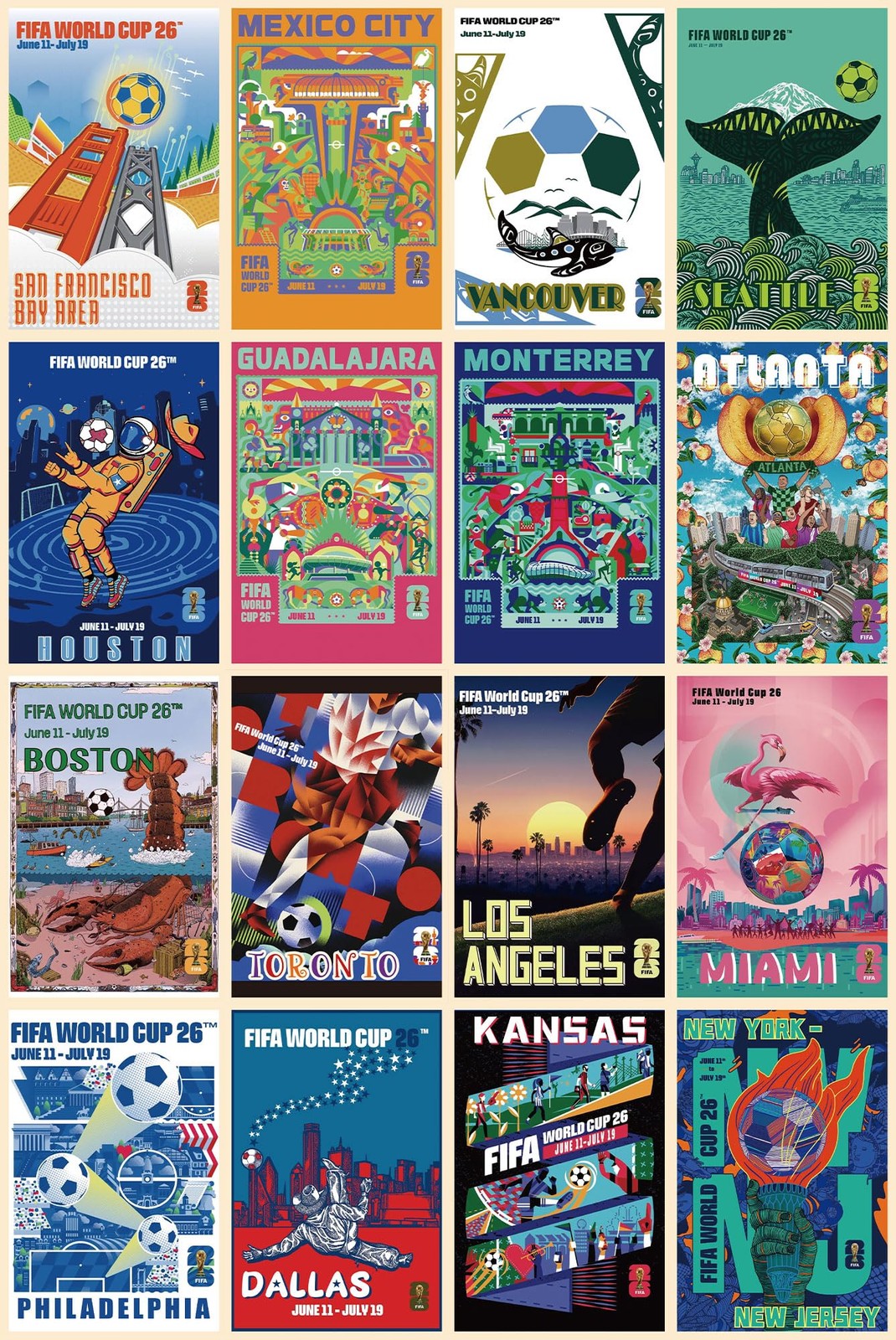 Postcards World Cup Decorations Host City Landmarks 4 x 6 in 32 Count 16 Designs gallery