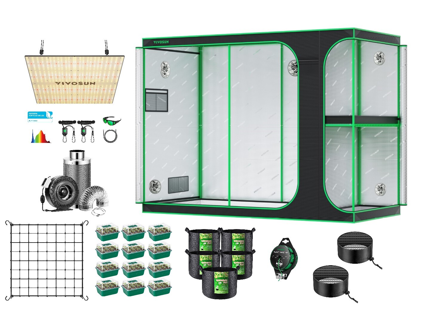 2-in-1 9x4FT Complete Grow Tent Kit,VS4000 LED Grow Light,8" 740CFM Inline Fan gallery