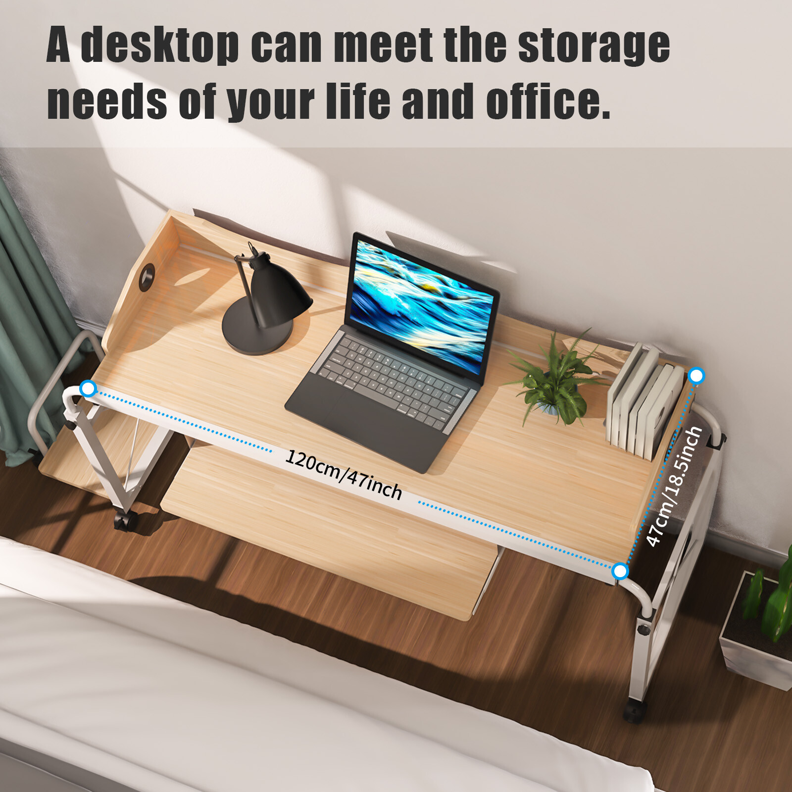 Adjustable Extendable Overbed Laptop Desk 55-85 Cm Height With Wheels Burlywood gallery