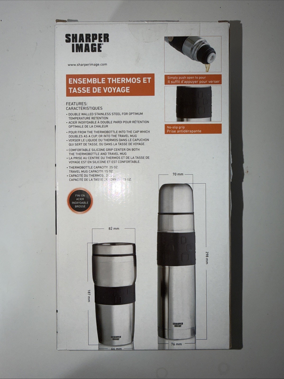 Sharper Image Stainless Steel 25oz Thermobottle + 15oz Travel Mug Hot / Cold Set gallery
