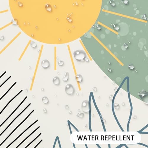 Boho Shower Curtain 71x74 Inches, Abstract Geometric Sun & Sage Green Botanical gallery
