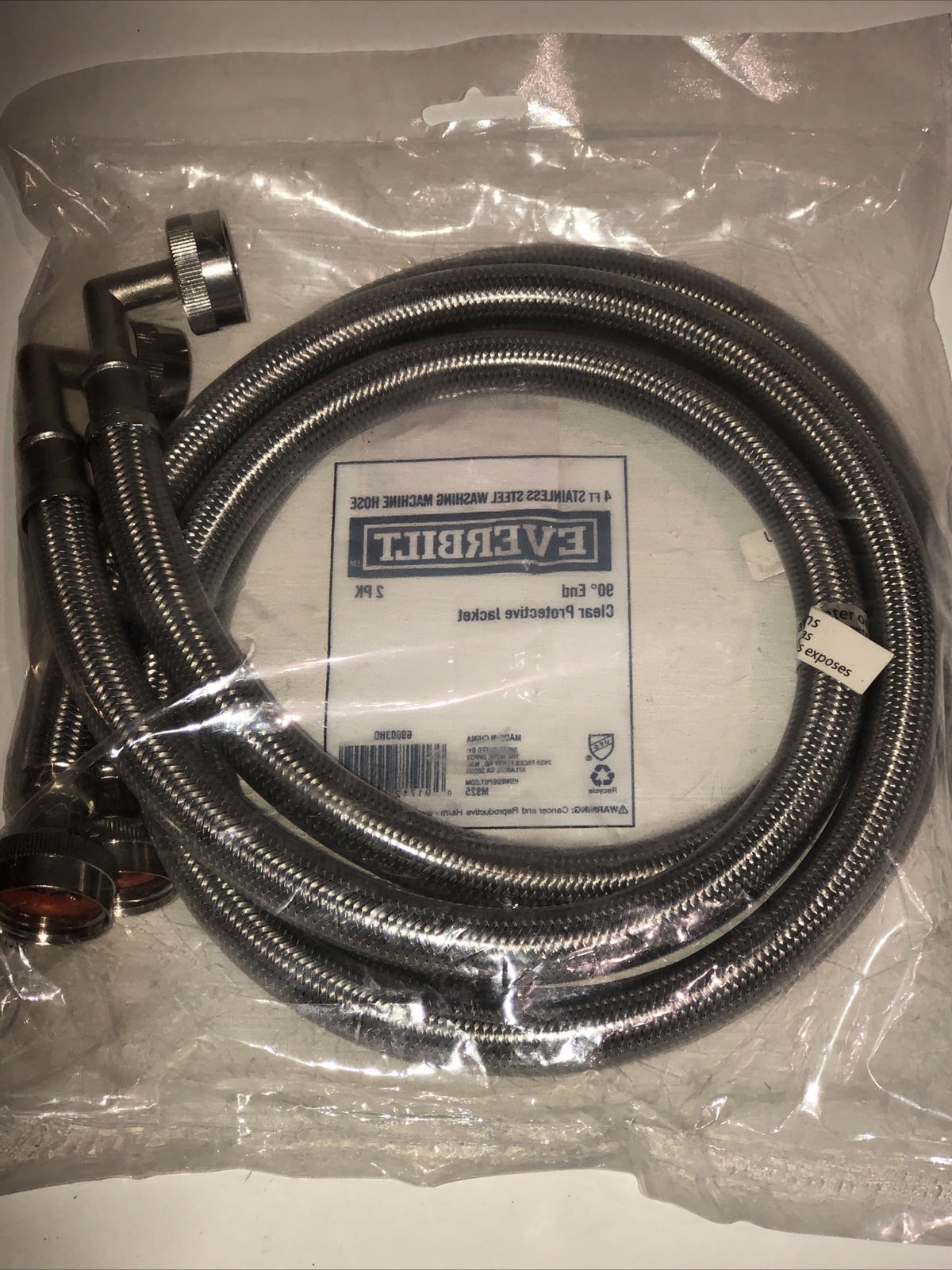 (2) Everbilt Stainless Washing Machine Hoses 4 Ft 90 Degree End gallery