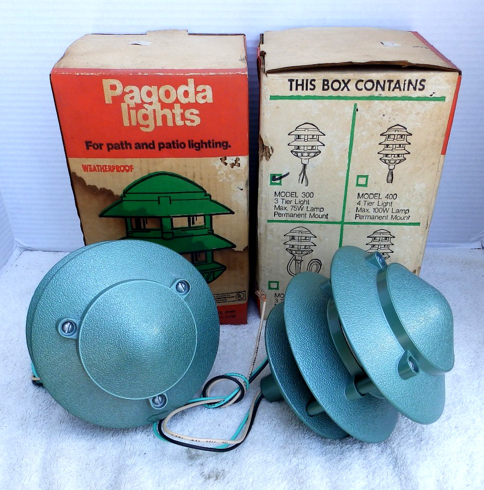2 NOS Vintage Pagoda Perfect Line Weatherproof 3 Tier Outdoor Lights Model 300 gallery