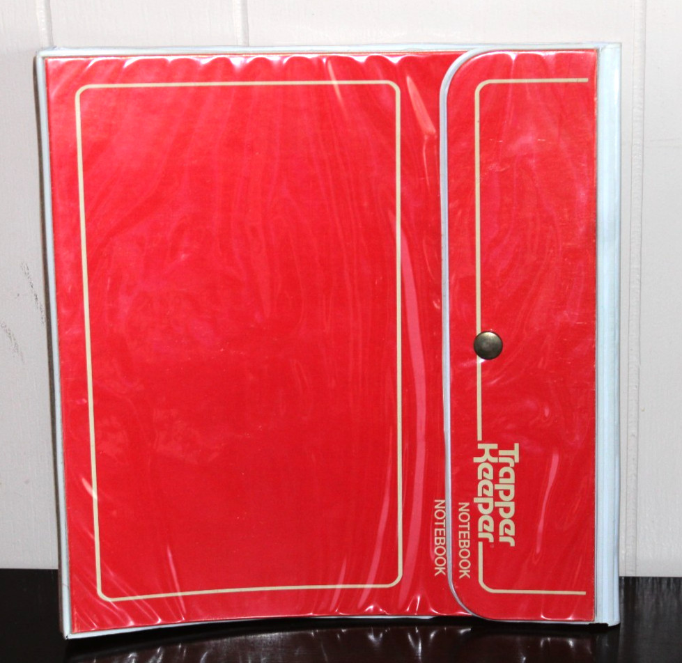 Vintage Trapper Keeper 3-Ring Notebook Binder RED Button Primary Used Rare Color gallery