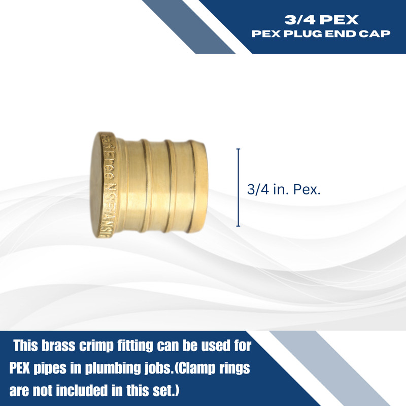 5 PIECES 3/4" PEX PLUG (END CAP) - BRASS CRIMP FITTINGS (LEAD-FREE) gallery