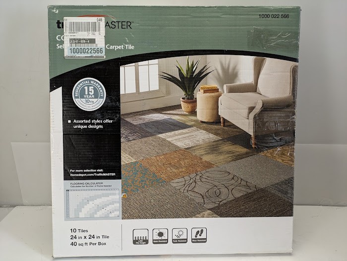 ​TrafficMaster Assorted Pattern Peel & Stick 24"x24" Carpet Tile Square 10/Case