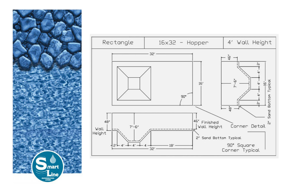 SmartLine 16 x 32' x 7½' Deep End Rectangle Liner For Fanta-Sea™ Swimming Pool