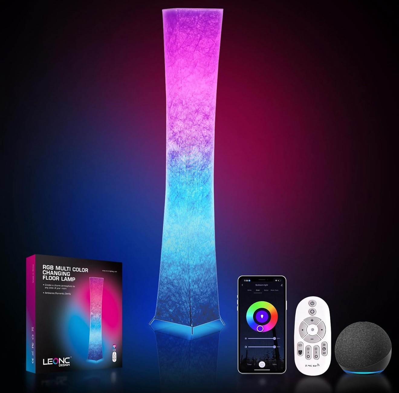 LEONC Floor Lamp with Remote, Tuya Smart 9w×2 Bulbs Included, 65" Smart Moder... gallery
