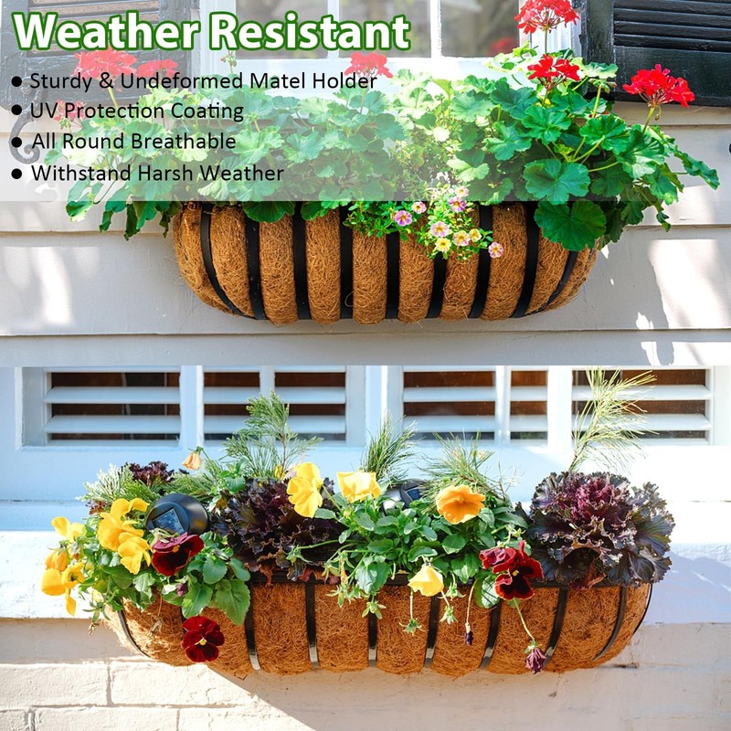 30" Railing Planter Window Box - 2 Pack Metal Hanging Flower Basket for Deck & B gallery