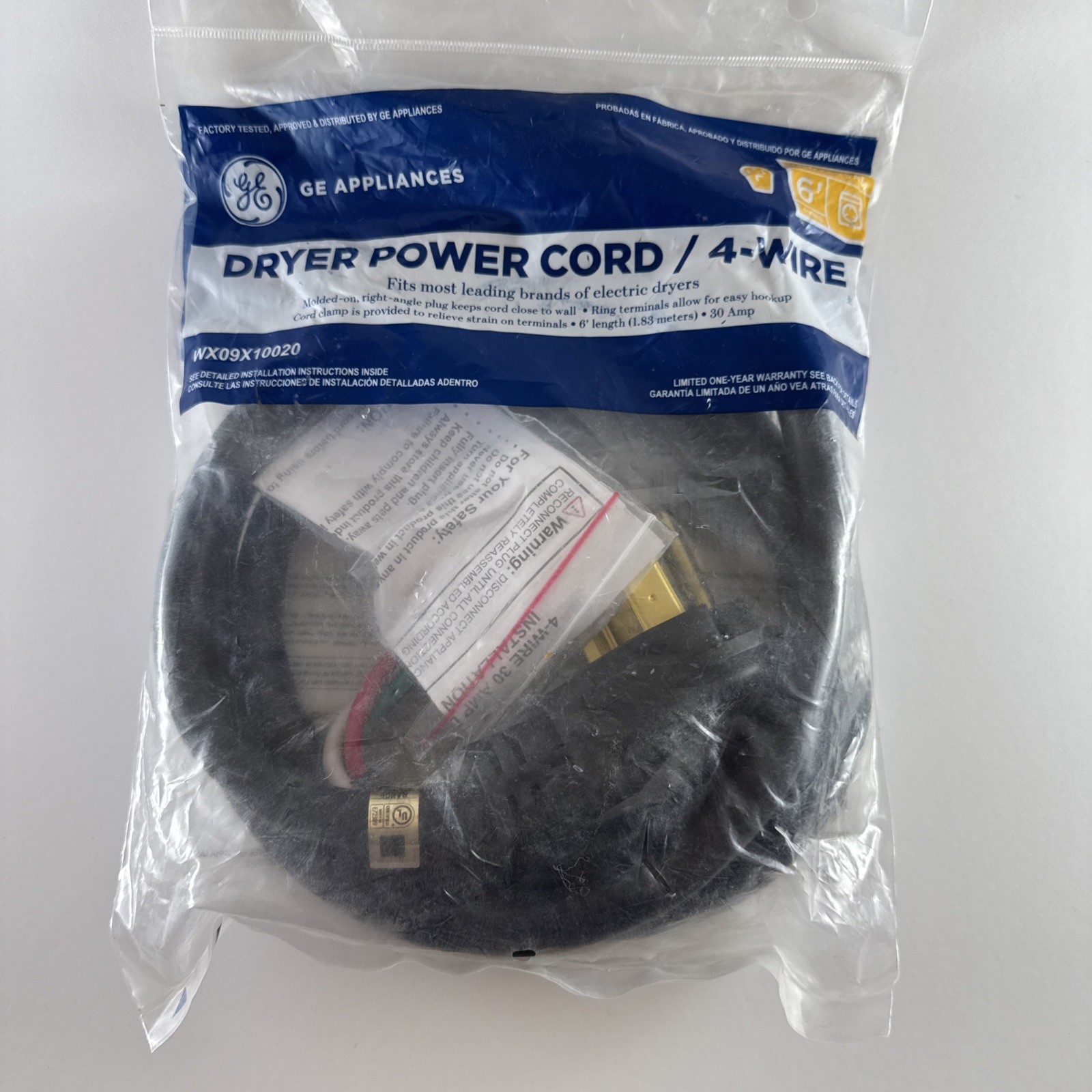 GE Appliances 30A Universal Dryer Power Cord 6ft 4 Wire WX09X10020 * NEW* gallery