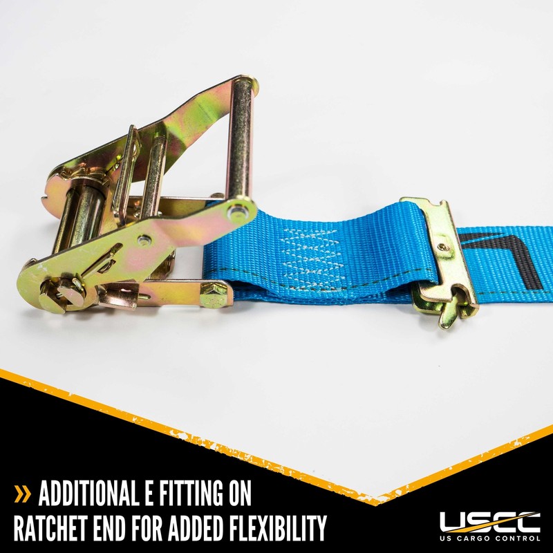 USCC 2" X 20' E Track Ratchet Strap w/Double-Fitted End - Blue 4PK gallery
