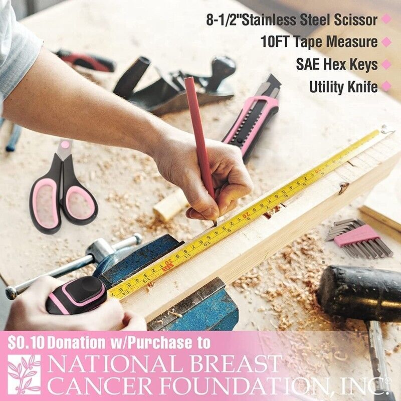 WORKPRO 52-Pieces Pink Tools Set Basic Tool Household Tool Kit w/Storage Toolbox gallery
