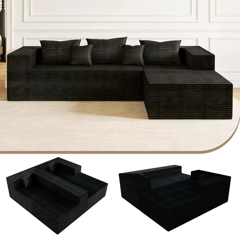 Cloud Couch L-Shaped Sectional Sofa 105.9'' Corduroy Deep Seat Memory Foam gallery