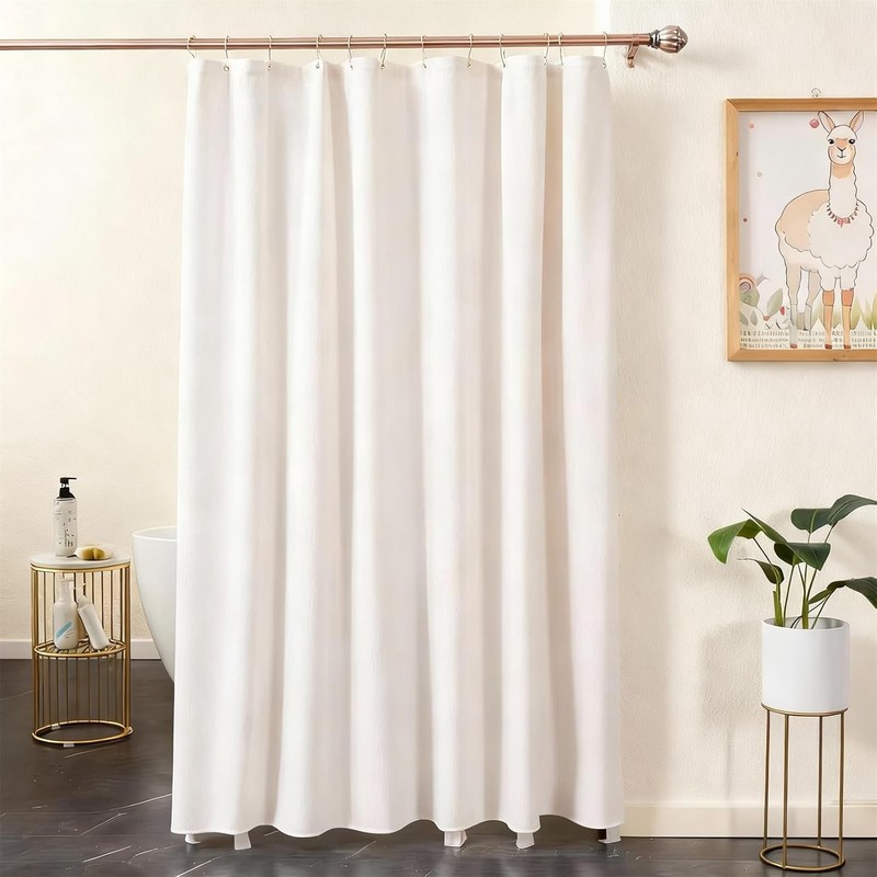 Off White Velvet Shower Curtains Bathroom,260 GSM Heavy Duty Fabric Luxury gallery