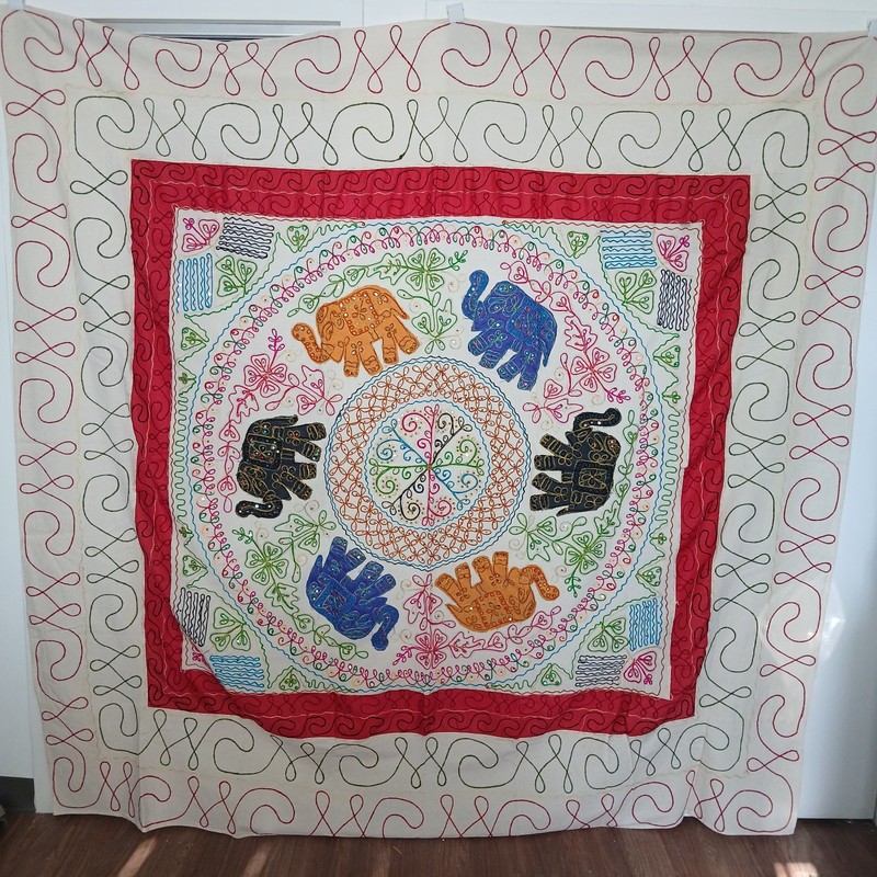 India Tapestry Cotton Bedspread Embroidered Elephant Full Size Sequin 82x83 gallery