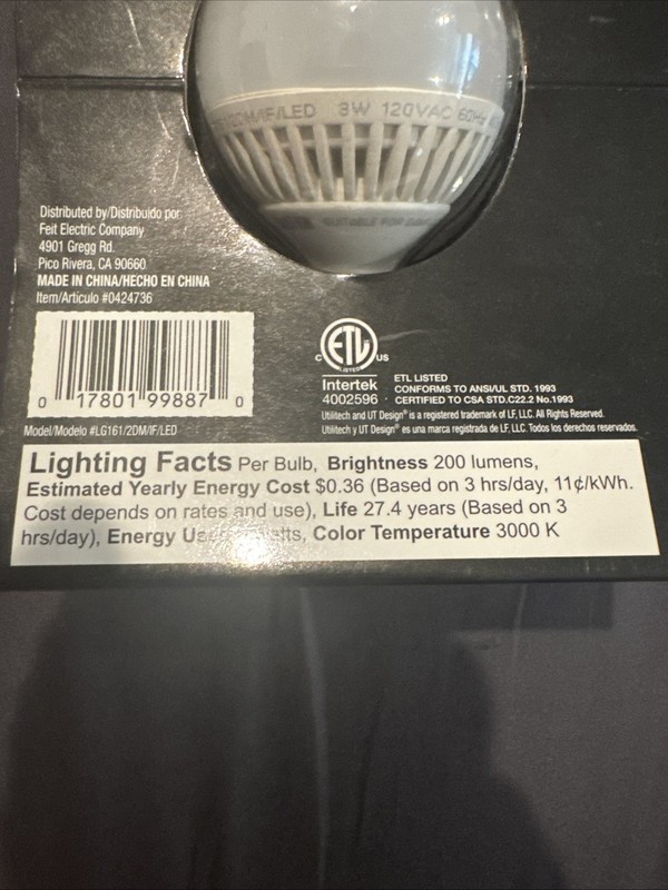 UtiliTech Pro LED Dimmable Warm White 25w 200L Lightbulb #0424736 G16 1/2 gallery