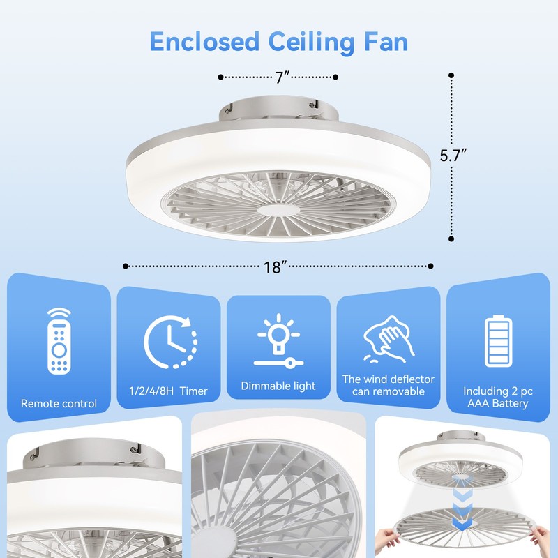 Modern Low Profile Enclosed Led Ceiling Fan 3 Colors Dimmable 6 Speeds Timing gallery