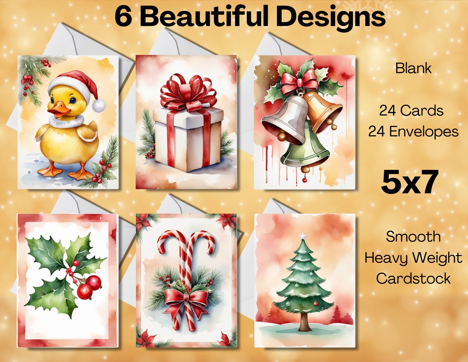 24 Greetings Cards - 6 designs -Christmas Holiday Cards with Envelopes - 5x7 #08 gallery