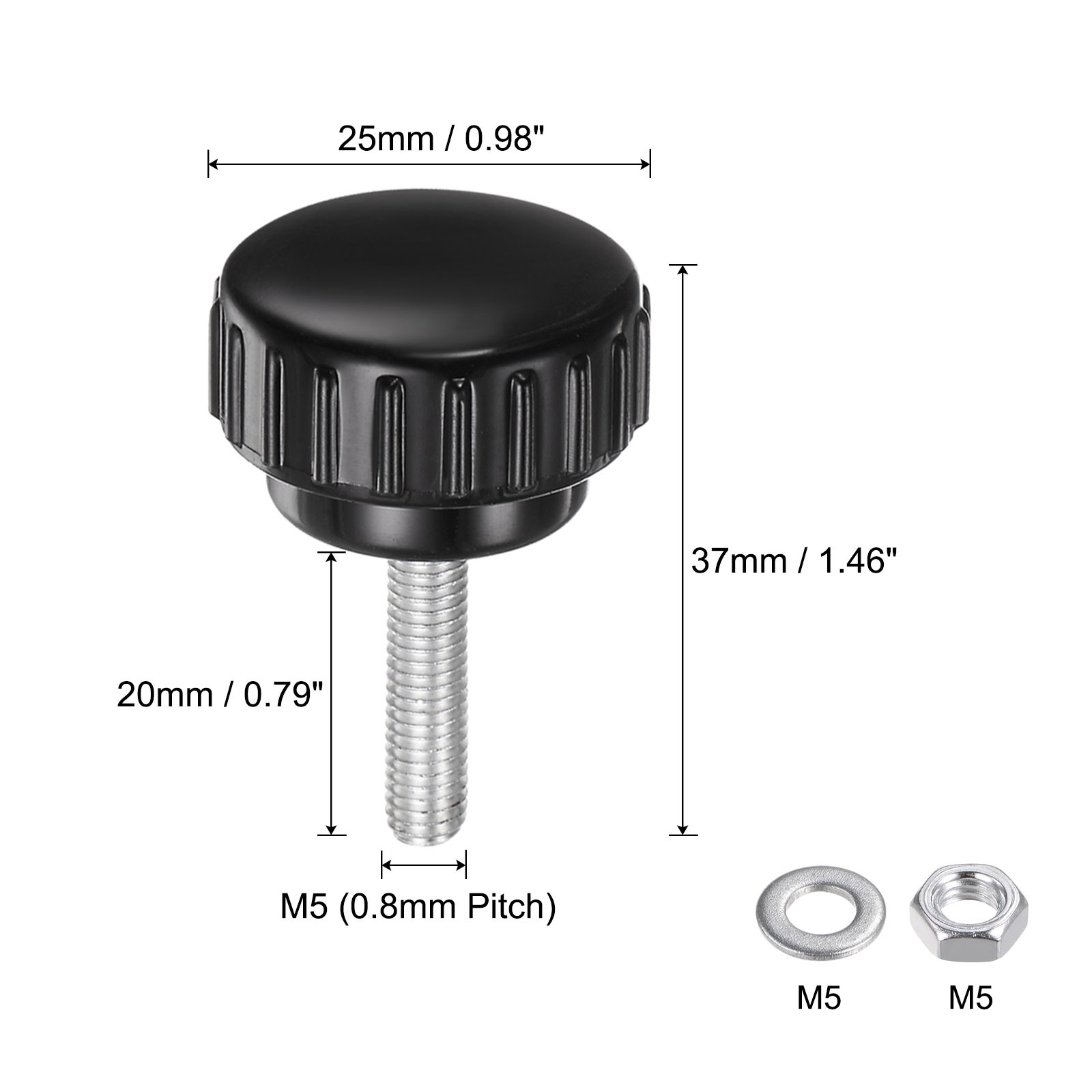 4 Sets Knurled Knobs with Nuts Washers, M5 x 20mm Carbon Steel Stud 25mm Head gallery