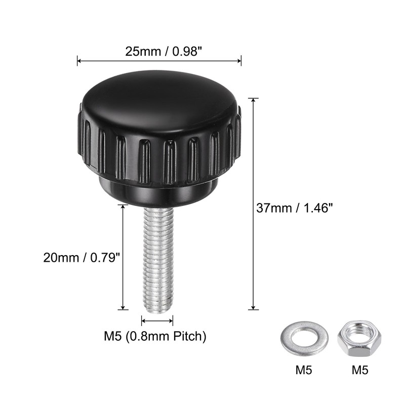 4 Sets Knurled Knobs with Nuts Washers, M5 x 20mm Carbon Steel Stud 25mm Head gallery