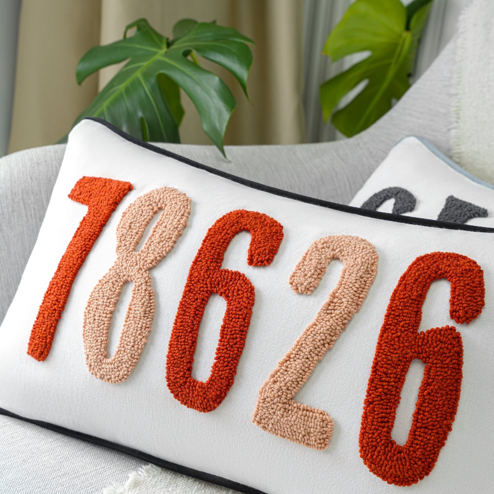 Custom Punch Needle Zip Code Pillow with Border, Soft Cotton Fabric,Housewarming gallery