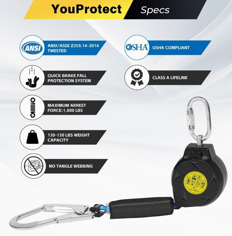 11FT Self Retracting Lifeline Fall Protection Retractable Lanyard, Fall Arres... gallery