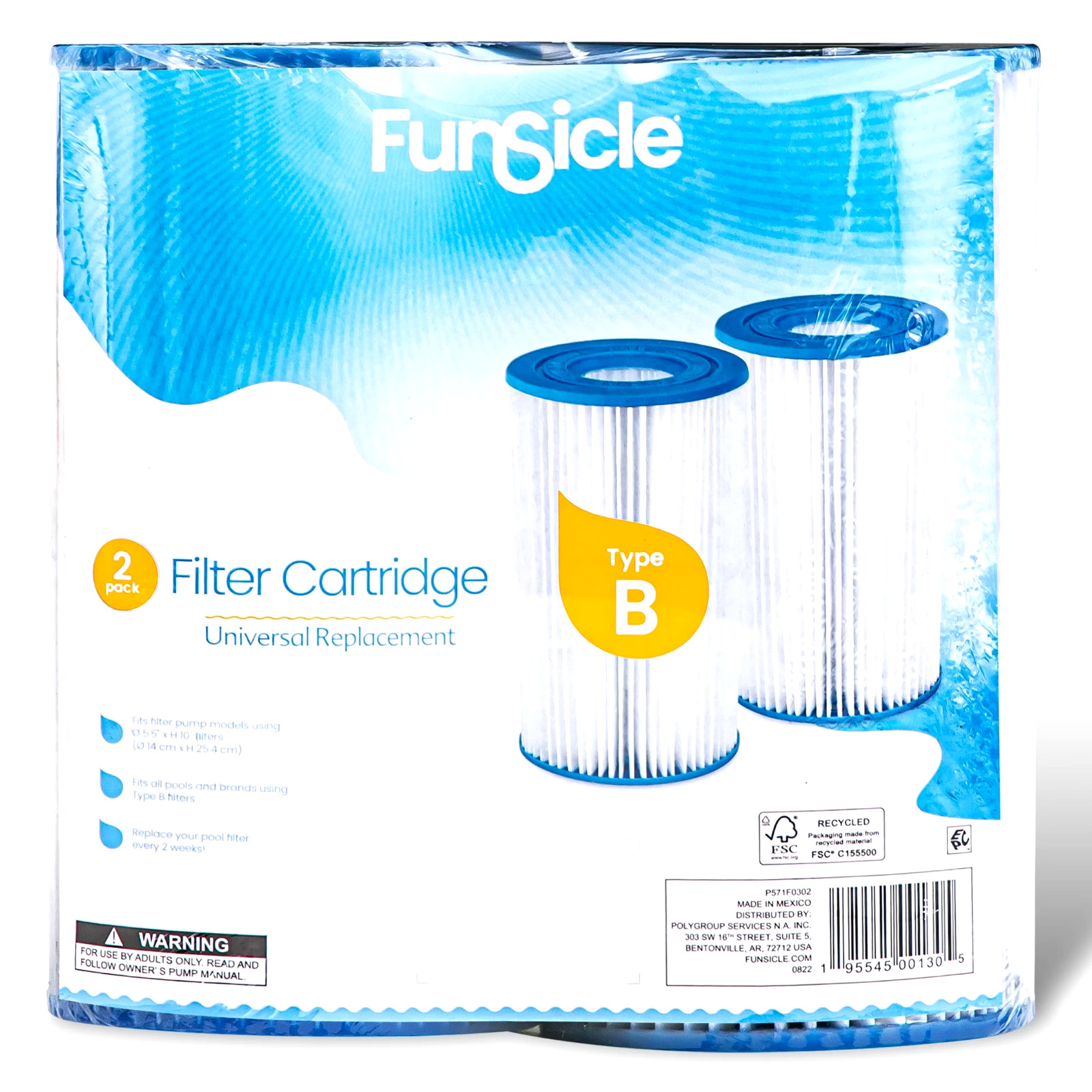 2-Pack FUNSICLE Type B Swimming Pool Filter Cartridge Universal Replacement gallery