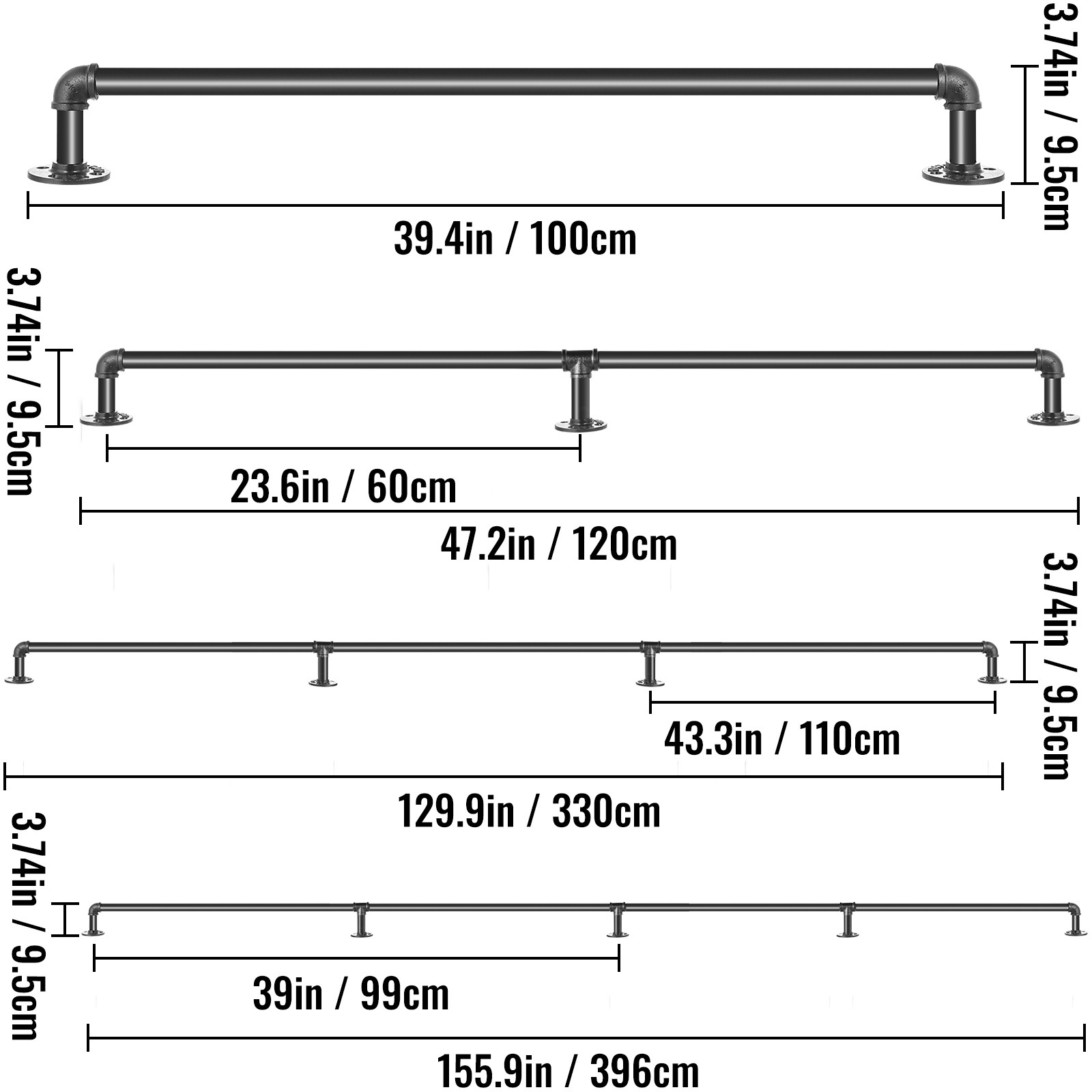 VEVOR Pipe Stair Handrail Staircase Handrail 2-13 FT Carbon Steel for Wall Mount gallery