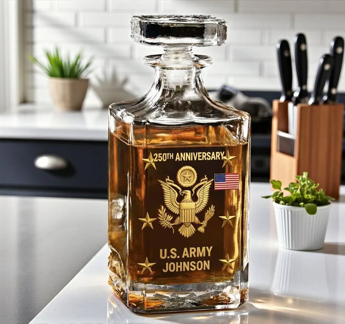 Personalized 250th Anniversary Army Whiskey Decanter Engraved Military Veteran gallery