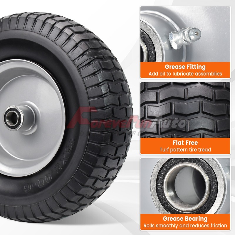 2pcs 13x5-6 Flat Free Tire & Wheel Solid Turf Lawn Mower,3/4" or 5/8" Bearing gallery