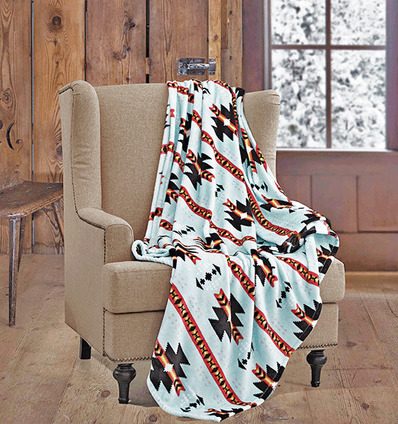 Native Western Throw Blanket Light Blue Southwest Luxury Soft Fleece Twin 60x80